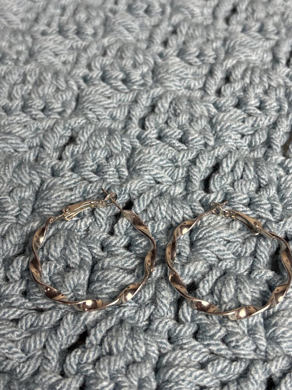 Silvertone Twisted Hoop Earrings 1.25 inches